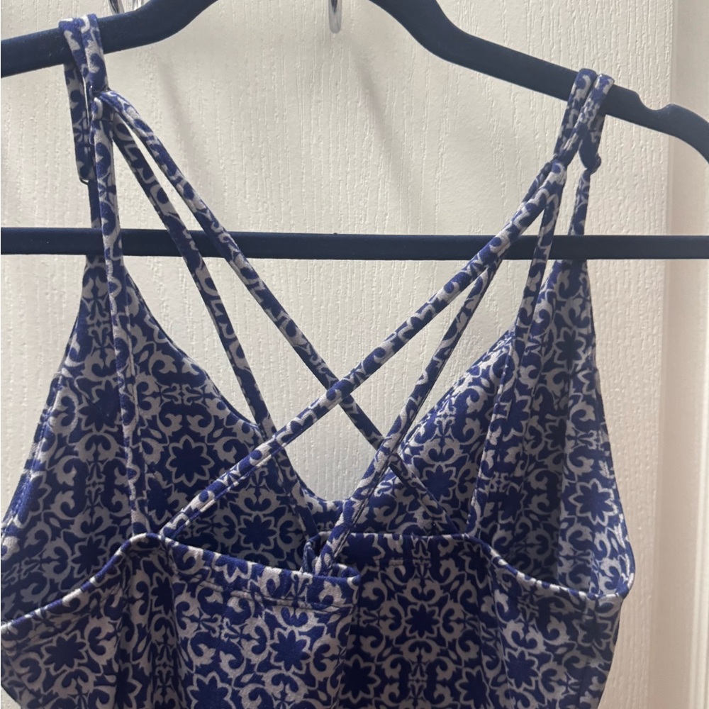 Market & Spruce Blue and White Floral Strappy Maxi Dress